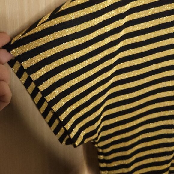 Caron Components Vintage Womens Black Sparkle Gold Stripe Knit Stretchy Top 14 - Picture 4 of 7